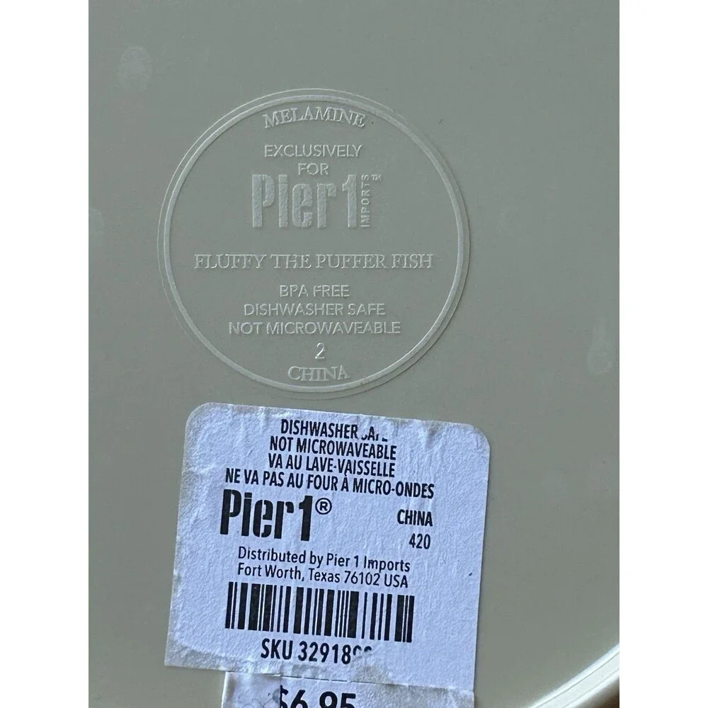 Pier 1 Fluffy the Puffer Fish Plates Melamine BPA Free 9.5